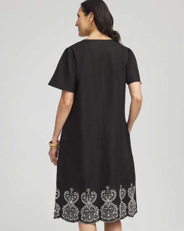 Embroidered Linen Flutter-Sleeve Dress - image 3